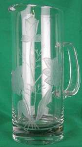   Leaded Glass Martini Pitcher Frosted Etched Rose Pattern  