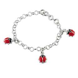 Sterling Silver Childs Red Lady Bug Charm Bracelet  