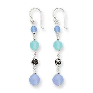   Silver Blue Agate/Blue Quartz/Marcasite Antiqued Earrings Jewelry
