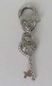   Sterling Silver Heart Purse Key CZ Rope Link Charm Bracelet  