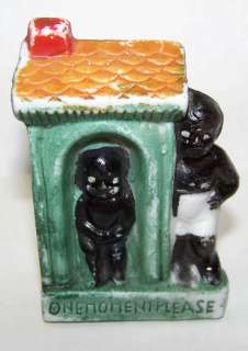 BLACK AMERICANA OUTHOUSE VINTAGE BISQUE FIGURINE ONE MOMENT PLEASE 