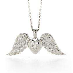 Sterling Silver White Diamond Angel Wings Necklace  