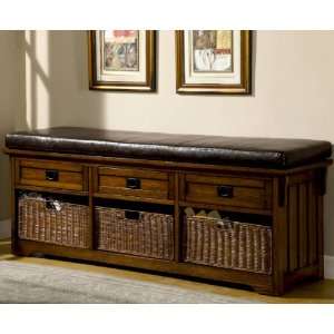  Mission Style Upholstered Storage Bench With Drawers And 