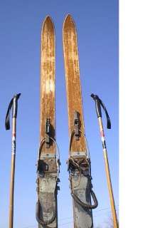 ANTIQUE Wooden Skis 79 Wood Skiis + Bamboo Ski Poles  