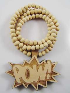 POW Pendant Wooden Beads Rosary Wood Necklace Ball Beaded Chain Hip 