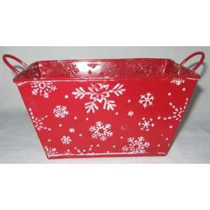  Red Tin Container With Snowflakes 