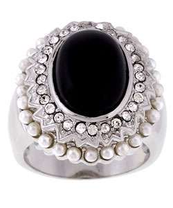 Sterling Silver Onyx Pearl Elizabethan Ring  