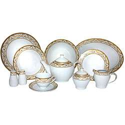 Milano Gold 49 piece Fine Porcelain Dinnerware Set  