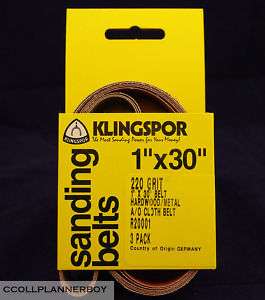 KLINGSPOR 1X30 Sanding Abrasive Belts P220 Grit 3 pack 742902653334 