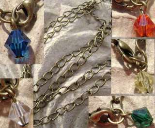 Antique Brass ptd Chain Necklace with Swarovski Charm  