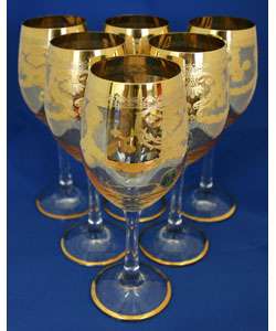 Italian Gold Accented 6 piece Wine Glass Set  
