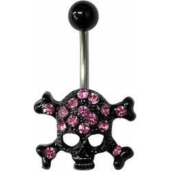 Black Plated and Crystal Encrusted Skull Navel Ring  