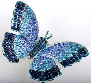 Blue swarovski crystal butterfly stretch ring jewelry 3  