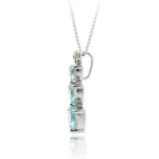 925 Silver 2.25ct Blue Topaz & Diamond Heart Necklace & Earrings Set