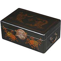 Black Leather Chinese Dragon Jewelry Box  