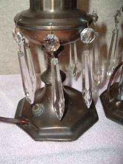 Pair Vintage Brass/Cut Glass Boudoir Lamps w Prisms  