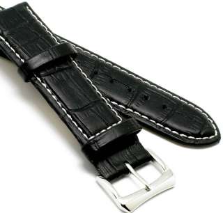24mm Black Leather watch Strap CROCO fits Breitling  