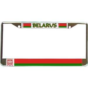  Belarus Belarusian Flag Chrome License Plate Frame Holder 