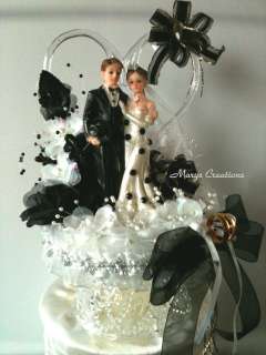 HEART WEDDING FLOWER CAKE TOPPER BLK & WHITE NEW updated new pic 