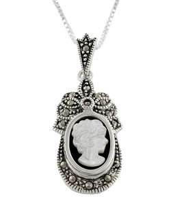 Sterling Silver Cameo Pendant w/ Marcasite Accents  