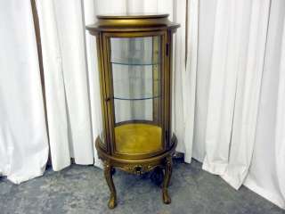 Vintage Round Glass Paneled Lighted Curio Cabinet w Glass Shelves Mint 