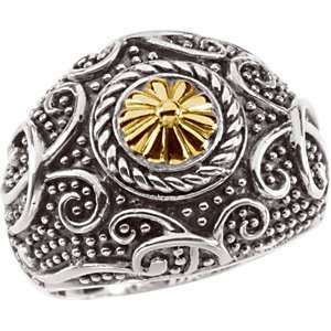  Silver & 14K Yellow Gold Ring 2 Tone Metal Fashion Ring Jewelry