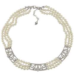 Carolee Crystal and Faux White Pearl Collar Necklace  