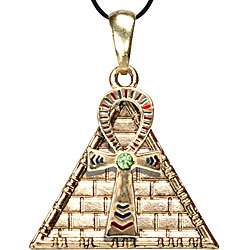 Pewter Cubic Zirconia Ankh Pyramid Necklace  