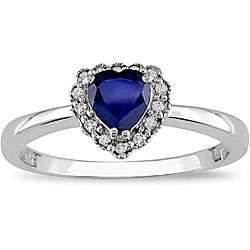   Gold Heart shaped Created Sapphire and Diamond Ring  