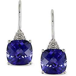 10k White Gold Created Sapphire and Diamond Earrings  