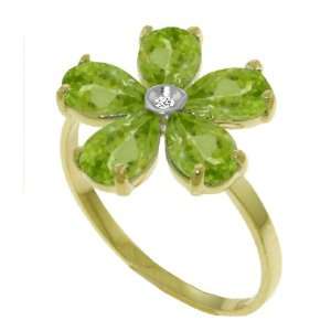   Round Diamond & Peridot Petal 14k Gold Flower Promise Ring Jewelry