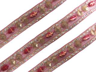 YD HAND BEADED RED NET BASE COPPER SEQUIN TRIM CRAFT  