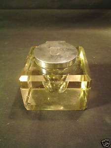 IMPRESSIVE 19th C. CUT GLASS INKWELL, STERLING TOP  