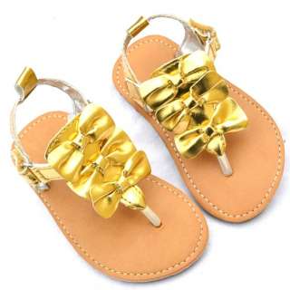 Gold bows kids toddler baby girl Mary Jane shoes sandals size 6 18 