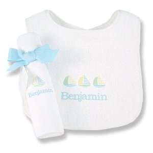  personalized pastel sailor bib & burp cloth set Baby
