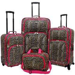   Pink Leopard Fashion 4 piece Spinner Luggage Set  