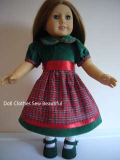 DOLL CLOTHES fit American Girl Addy Plaid Holiday Dress  