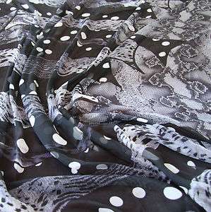   silk chiffon fabric black polka dot animal print pattern sell by yard