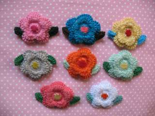Crochet Flower w/leave Appliques/Baby 8 colors C044  