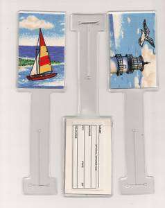 LIGHTHOUSE SAILBOAT FABRIC LUGGAGE TAG HOLDERS 2 PC  