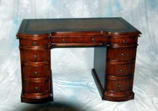 Small Cherry Kneehole Office Desk Leather Top  