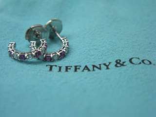 Tiffany & Co PLAT Pink Sapphire Diamond Hoop Earrings  