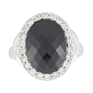Platinum Plated Sterling Silver Black and White Oval and Round Cubic 