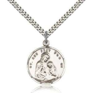  Sterling Silver Round St. Saint Anne Medal Pendant Necklace Jewelry