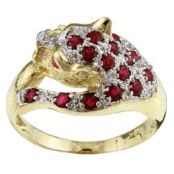 14k Gold Ruby and 1/10ct TDW Diamond Panther Ring (Size 6.5 