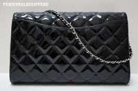 GORGEOUS CHANEL PATENT LEATHER BLACK JUMBO CLUTCH BAG NWT  