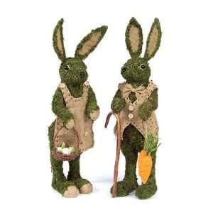  Set of 2 Garden Friends Moss Spring Bunny Figures 23 