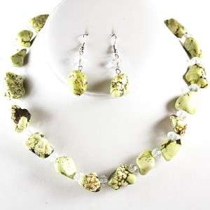 Chunky Lime Green Turquoise Stone Western Necklace Jewelry  