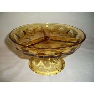   Glass Amber Thumprint Divided Compote Serving Dish 