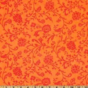  44 Wide Moda Fresh Flowers Vine Dahlia Orange Fabric By 